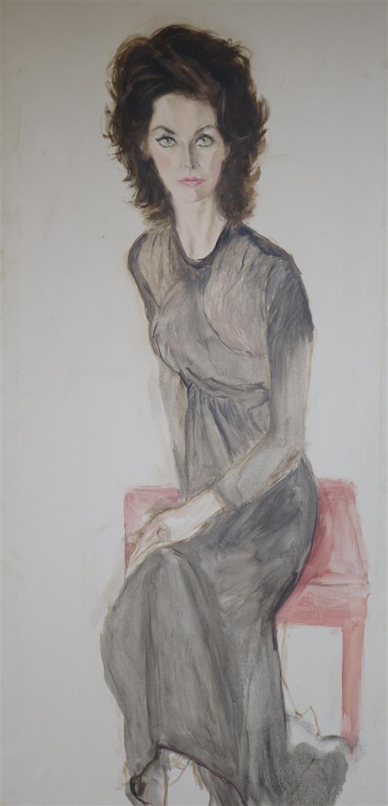 Unframed oil, portrait of lady 183 x 76cm.